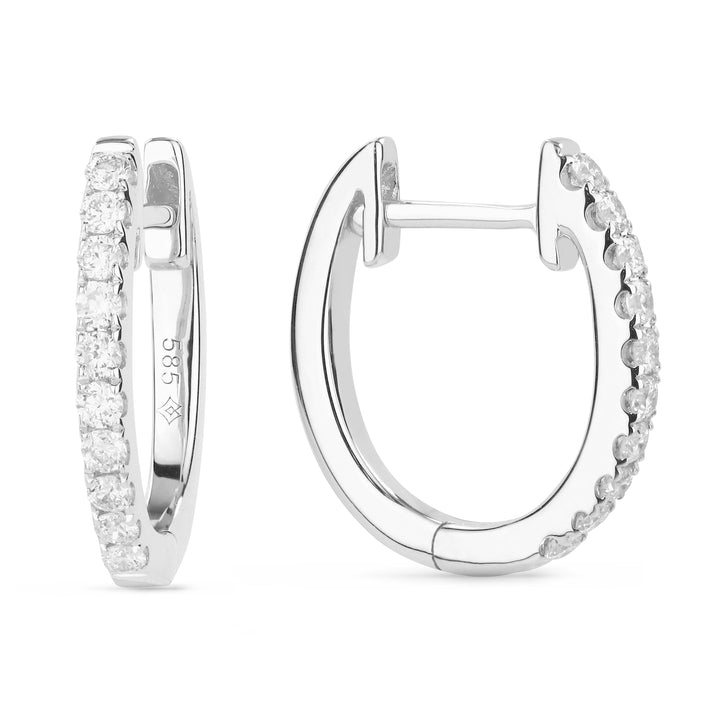 Beautiful Hand Crafted 14K White Gold White Diamond Milano Collection Hoop Earrings With A Hoop Closure