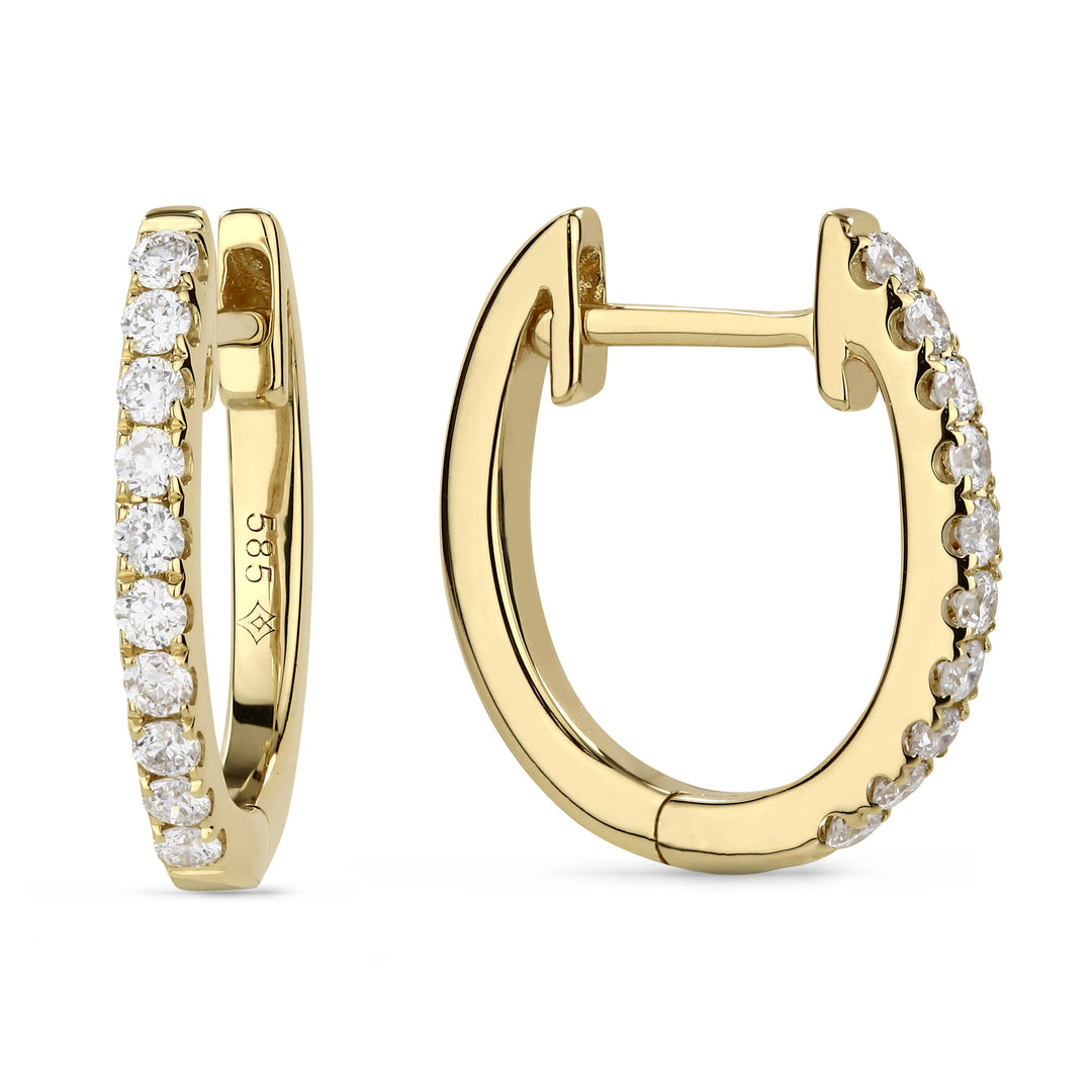 Beautiful Hand Crafted 14K Yellow Gold White Diamond Milano Collection Hoop Earrings With A Hoop Closure