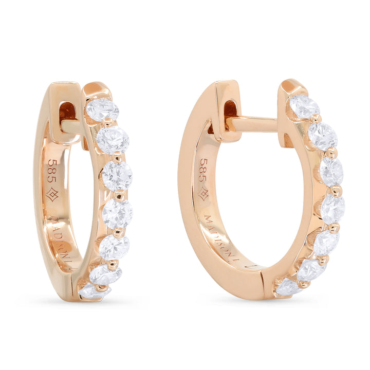 Beautiful Hand Crafted 14K Rose Gold White Diamond Milano Collection Hoop Earrings With A Hoop Closure