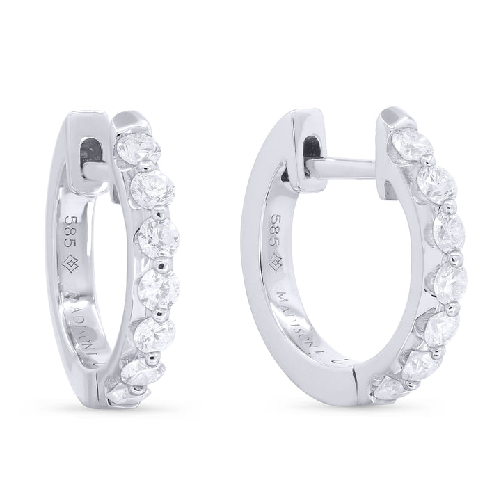 Beautiful Hand Crafted 14K White Gold White Diamond Milano Collection Hoop Earrings With A Hoop Closure