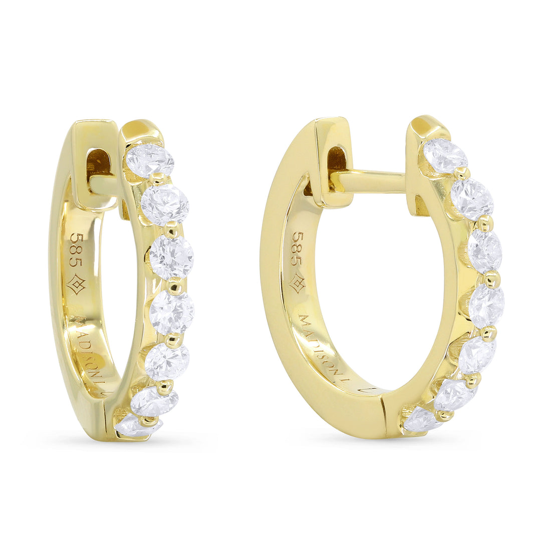 Beautiful Hand Crafted 14K Yellow Gold White Diamond Milano Collection Hoop Earrings With A Hoop Closure