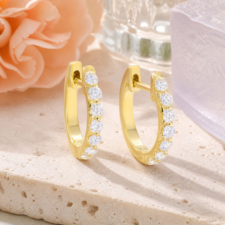 E1079 - 14K Gold Diamond Huggie Hoop Earrings