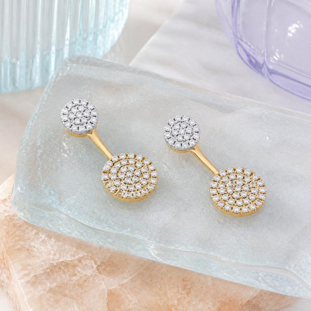 E1080 - 14K Two Tone Gold Diamond Round Drop Earrings