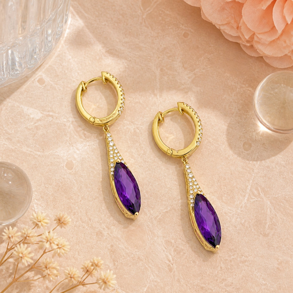 E1084 - 14K Gold Marquise Drop Earrings