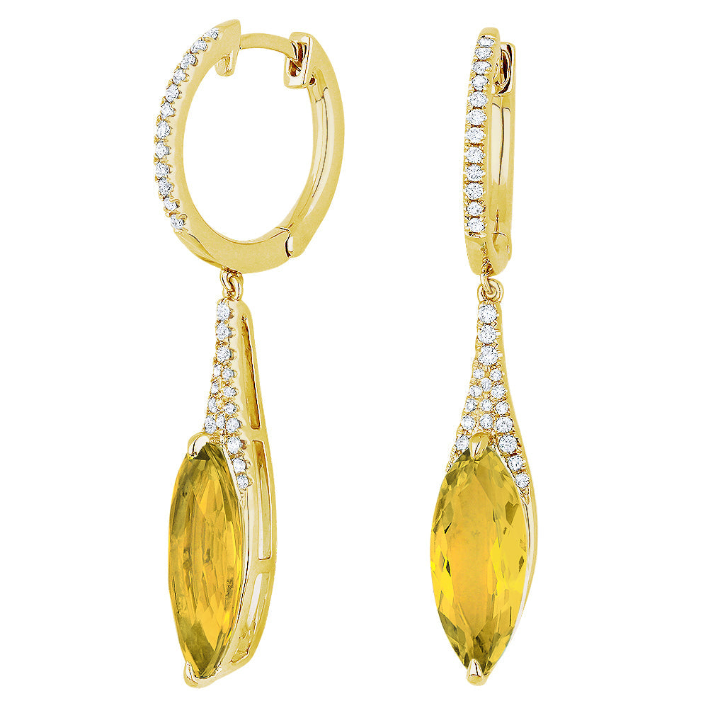 Beautiful Hand Crafted 14K Yellow Gold 6X15MM Citrine And Diamond Essentials Collection Drop Dangle Earrings With A retail-facing