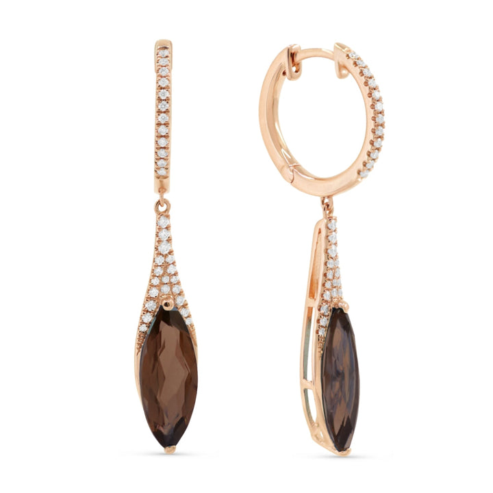 Beautiful Hand Crafted 14K Rose Gold 6X15MM Smokey Topaz And Diamond Essentials Collection Drop Dangle Earrings With A retail-facing