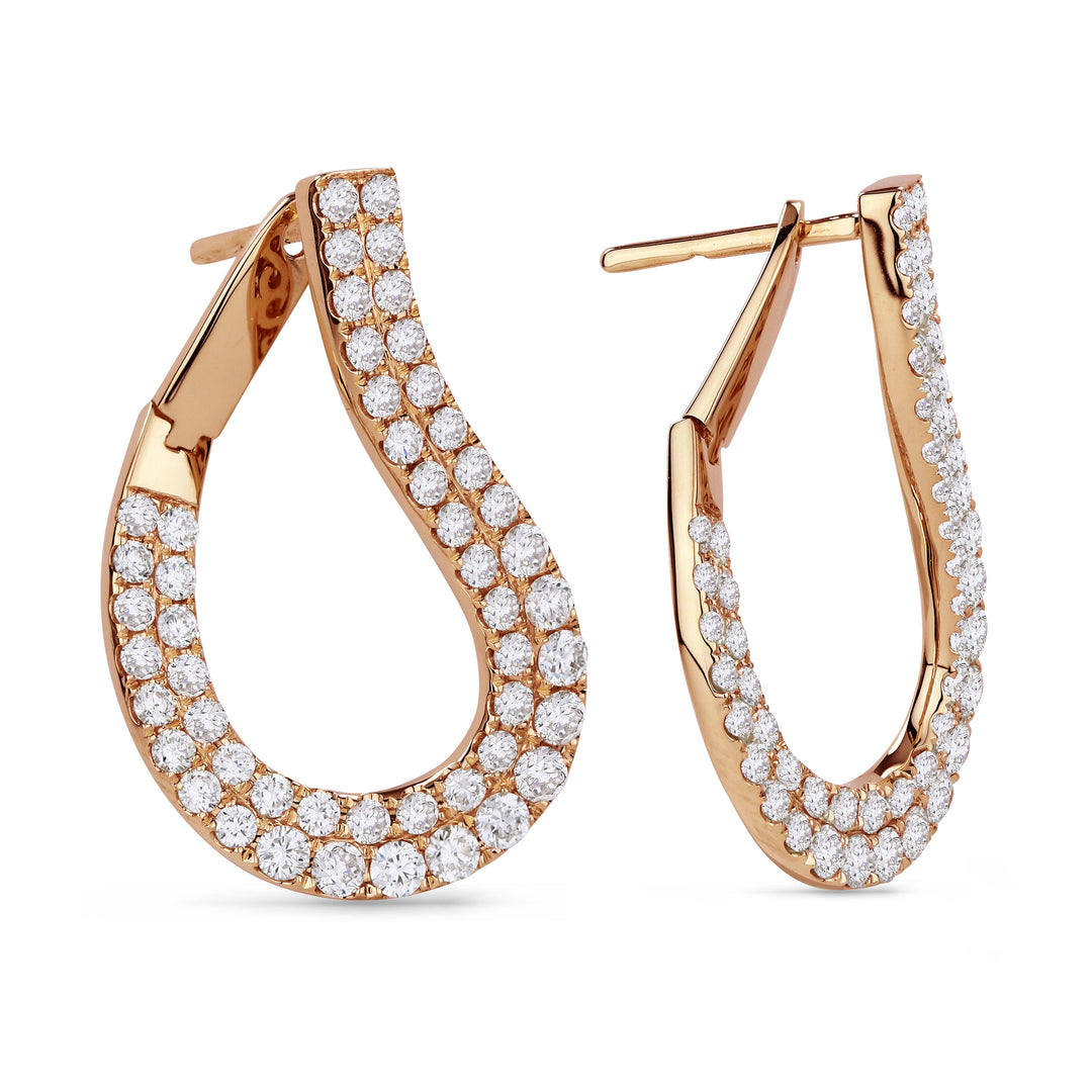 Beautiful Hand Crafted 14K Rose Gold White Diamond Milano Collection Drop Dangle Earrings With A Lever Back Closure