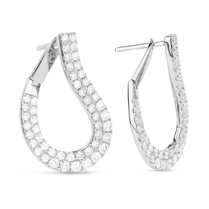 Beautiful Hand Crafted 14K White Gold White Diamond Milano Collection Drop Dangle Earrings With A Lever Back Closure