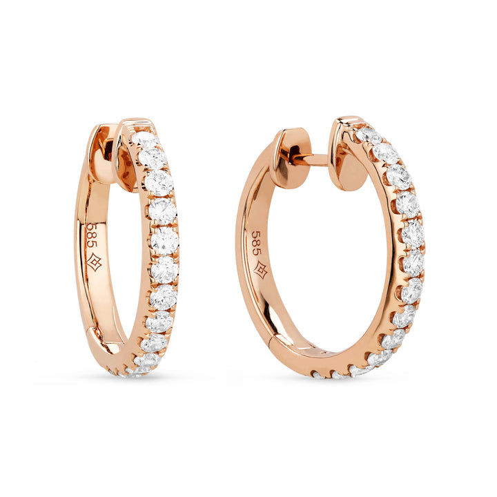 Beautiful Hand Crafted 14K Rose Gold White Diamond Milano Collection Hoop Earrings With A Hoop Closure