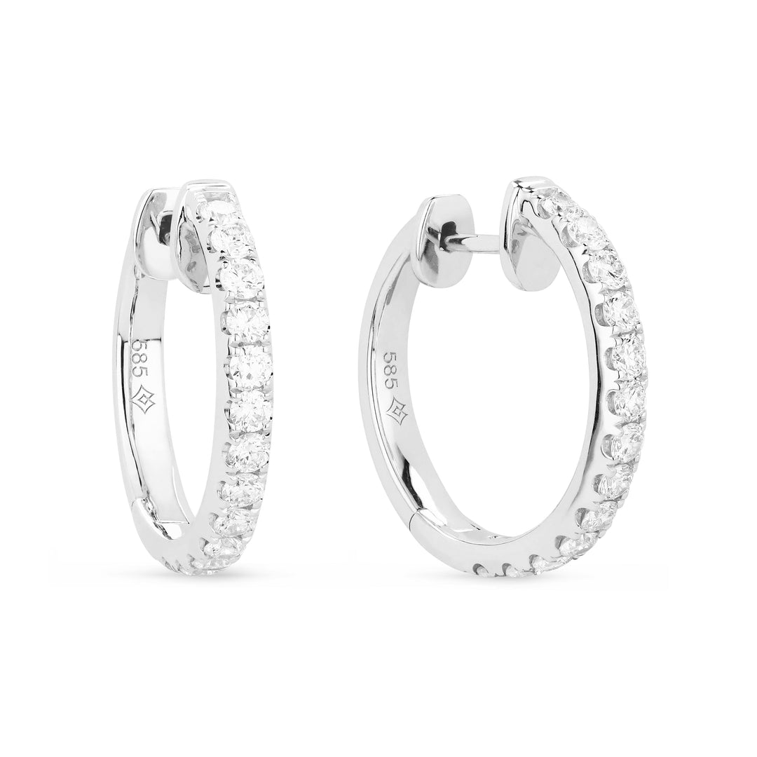 Beautiful Hand Crafted 14K White Gold White Diamond Milano Collection Hoop Earrings With A Hoop Closure