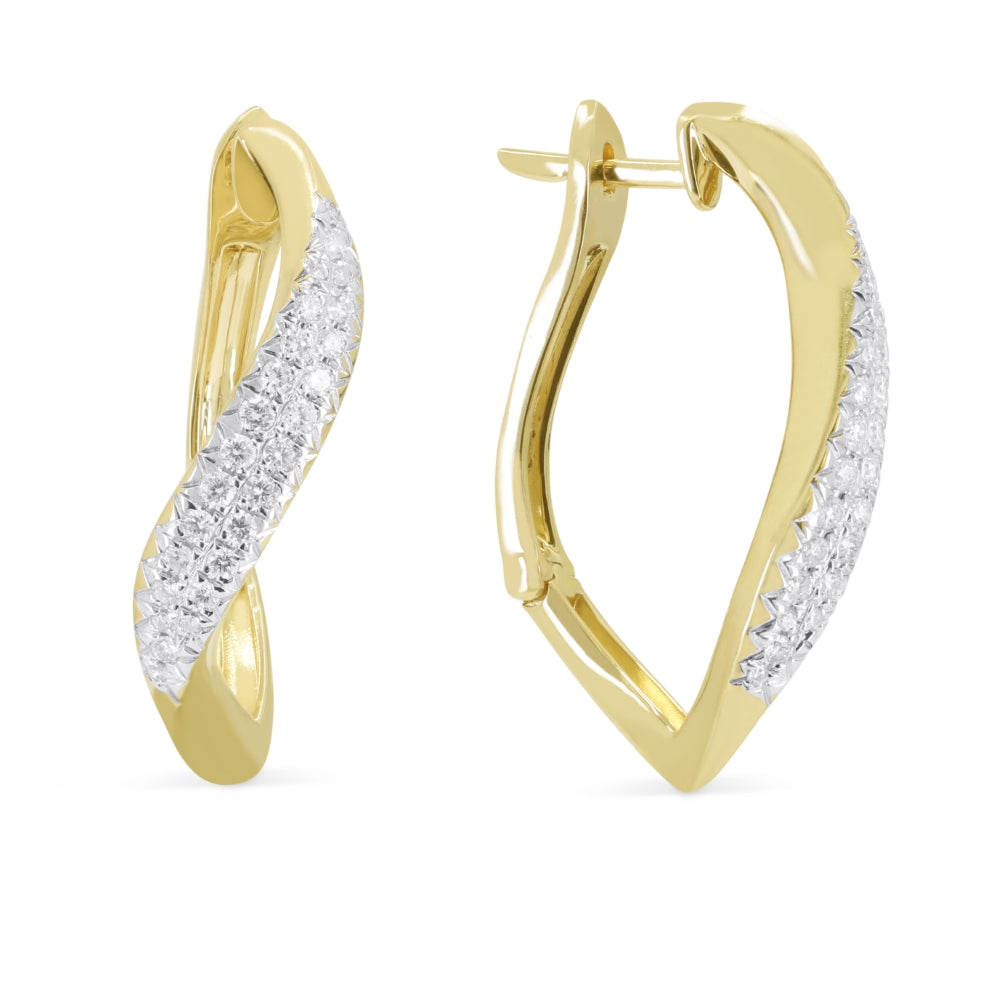 Beautiful Hand Crafted 14K Yellow Gold White Diamond Milano Collection Hoop Earrings With A Lever Back Closure