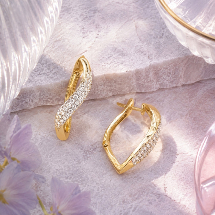 E1101 - 14K Yellow Gold Diamond Hoop Earrings