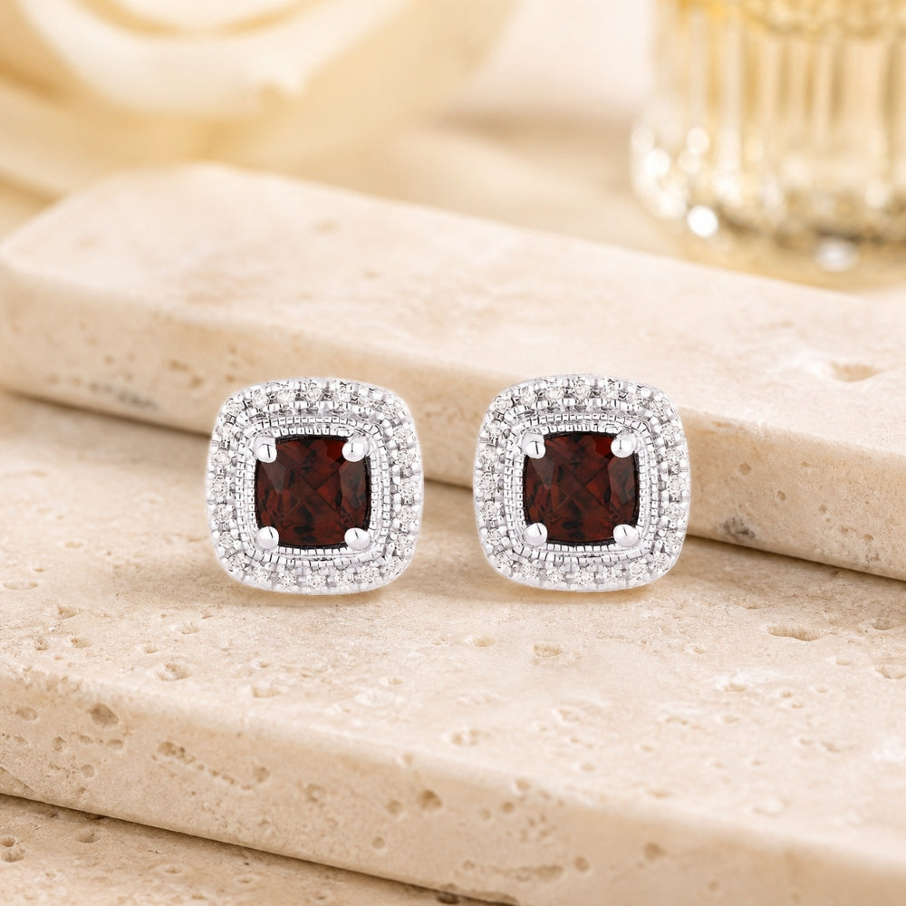E1106 - 14K Gold Citrine, Garnet & Peridot Cushion Stud Earrings - style E1106GAW