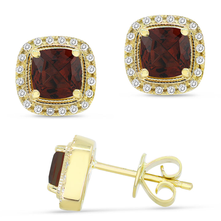 Madison L 14K Yellow Gold Garnet Cushion Stud Earrings - style E1106GAY