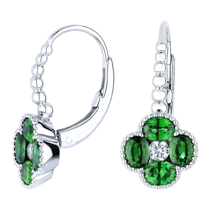 E1107 - 18K White Gold Ruby & Sapphire Clover Drop Earrings