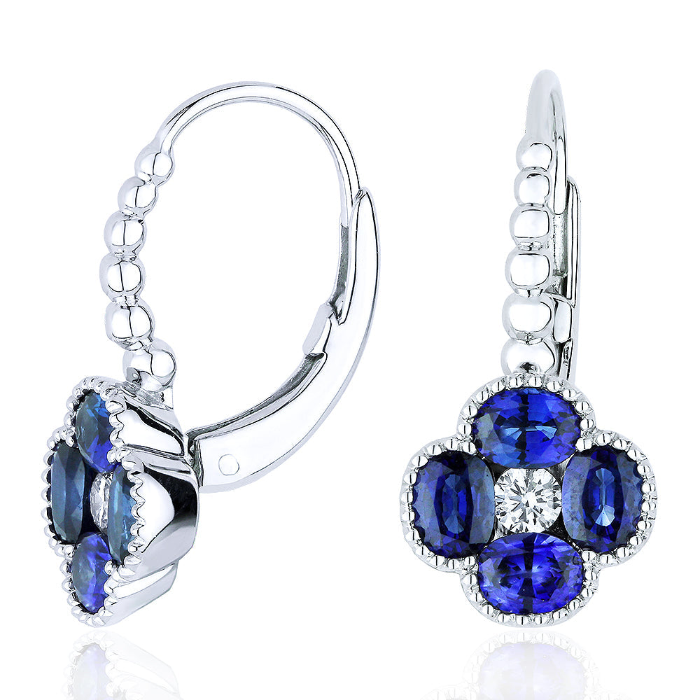 Beautiful Hand Crafted 18K White Gold  Sapphire And Diamond Arianna Collection Drop Dangle Earrings With A Lever Back Closure