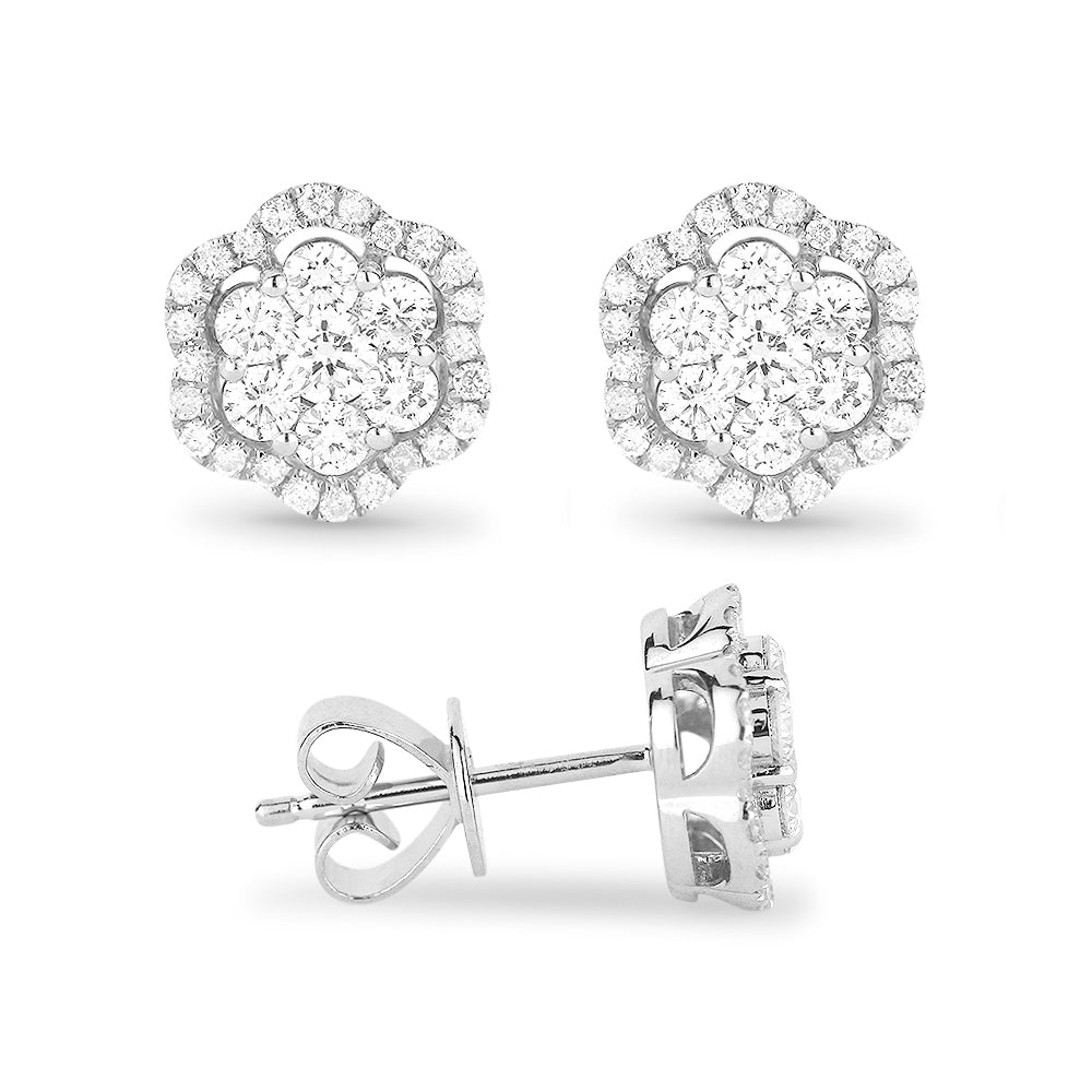 Beautiful Hand Crafted 14K White Gold White Diamond Lumina Collection Stud Earrings With A Push Back Closure