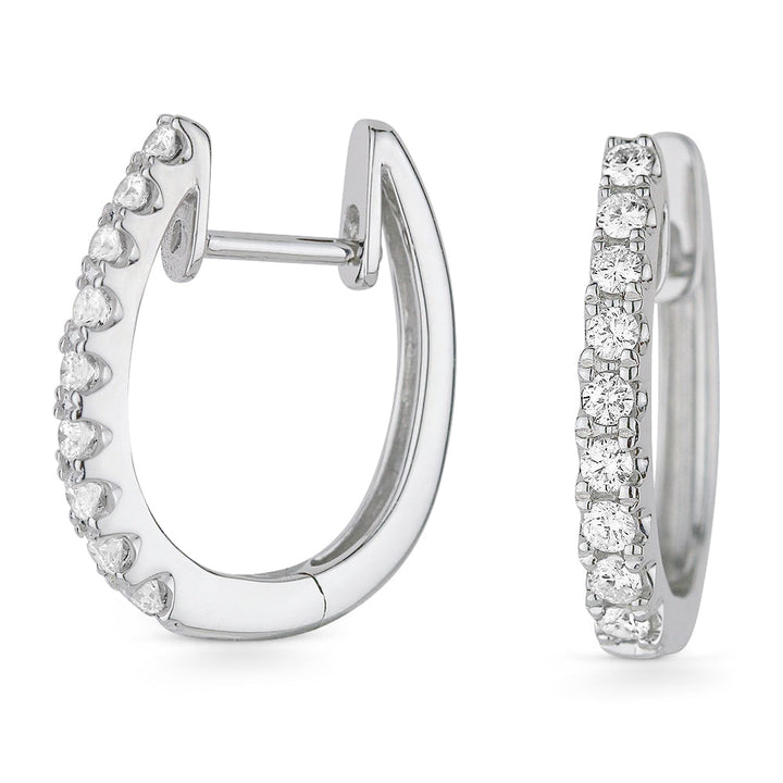 Beautiful Hand Crafted 14K White Gold White Diamond Milano Collection Hoop Earrings With A Hoop Closure