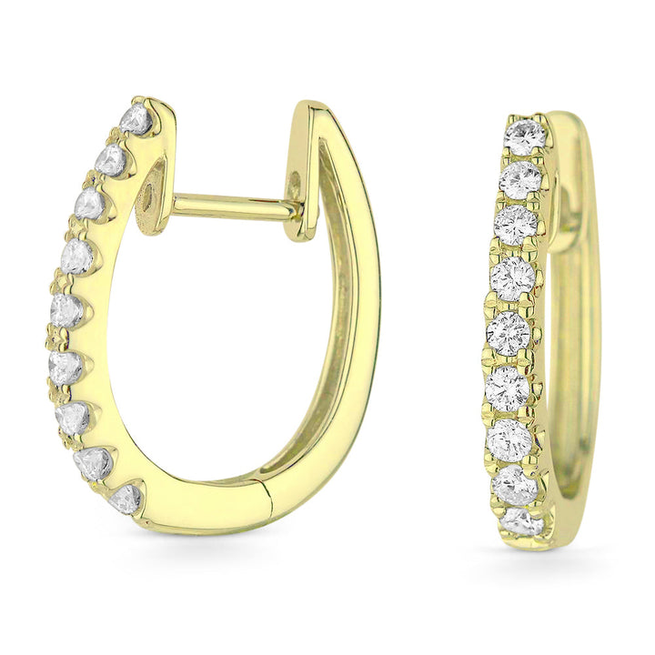 Beautiful Hand Crafted 14K Yellow Gold White Diamond Milano Collection Hoop Earrings With A Hoop Closure