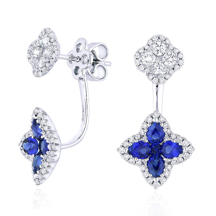 Beautiful Hand Crafted 18K White Gold  Sapphire And Diamond Arianna Collection Drop Dangle Earrings With A Lever Back Closure