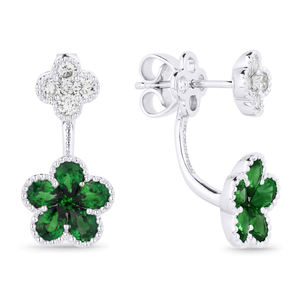 Beautiful Hand Crafted 18K White Gold  Emerald And Diamond Arianna Collection Drop Dangle Earrings With A Lever Back Closure