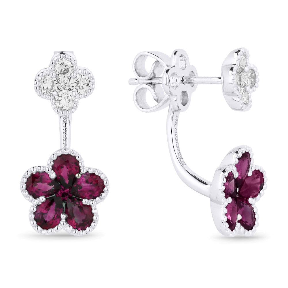 Beautiful Hand Crafted 18K White Gold  Ruby And Diamond Arianna Collection Drop Dangle Earrings With A Lever Back Closure