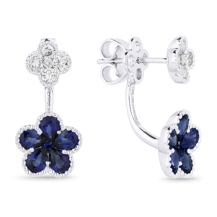 Beautiful Hand Crafted 18K White Gold  Sapphire And Diamond Arianna Collection Drop Dangle Earrings With A Lever Back Closure