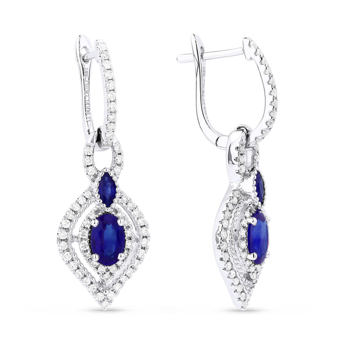 Beautiful Hand Crafted 18K White Gold  Sapphire And Diamond Arianna Collection Drop Dangle Earrings With A Lever Back Closure