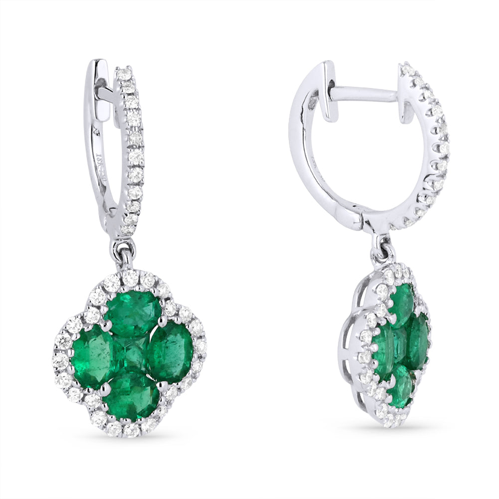 Beautiful Hand Crafted 18K White Gold  Emerald And Diamond Arianna Collection Drop Dangle Earrings With A Lever Back Closure