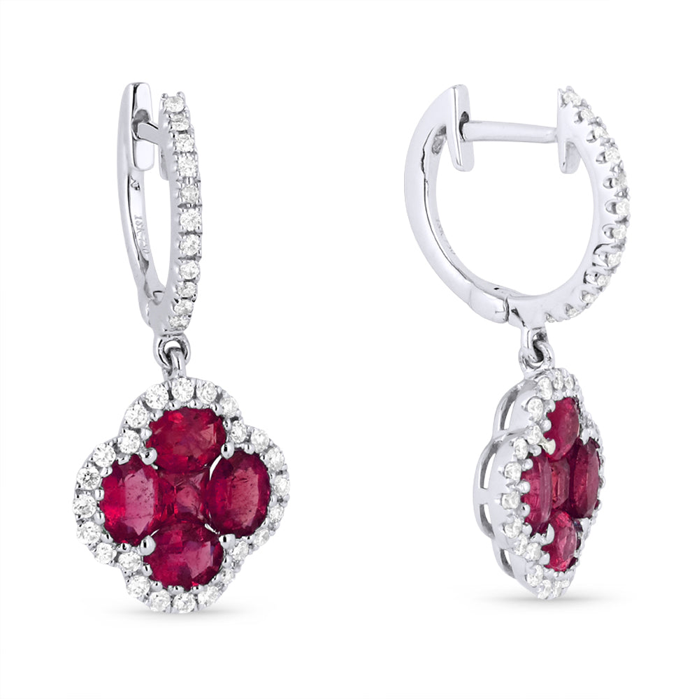 Beautiful Hand Crafted 18K White Gold  Ruby And Diamond Arianna Collection Drop Dangle Earrings With A Lever Back Closure