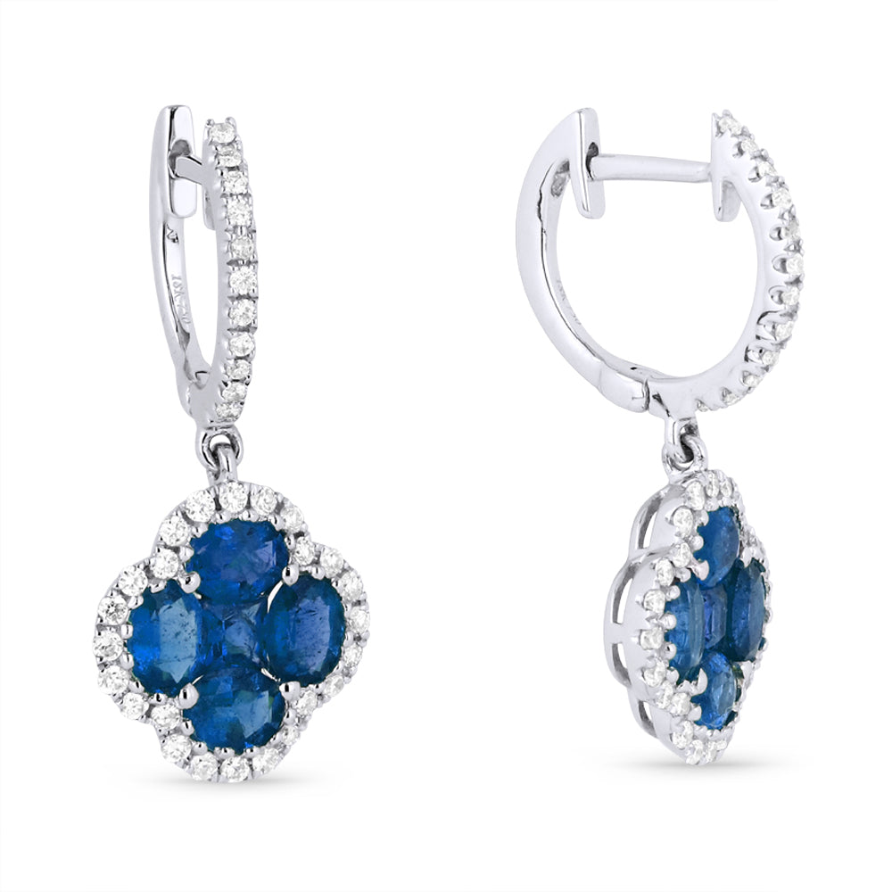 Beautiful Hand Crafted 18K White Gold  Sapphire And Diamond Arianna Collection Drop Dangle Earrings With A Lever Back Closure