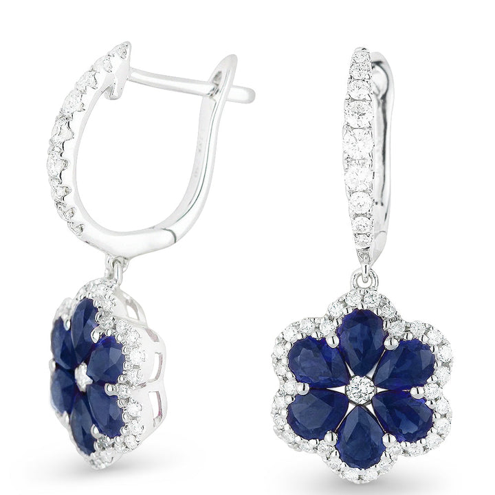 Beautiful Hand Crafted 18K White Gold  Sapphire And Diamond Arianna Collection Drop Dangle Earrings With A Lever Back Closure