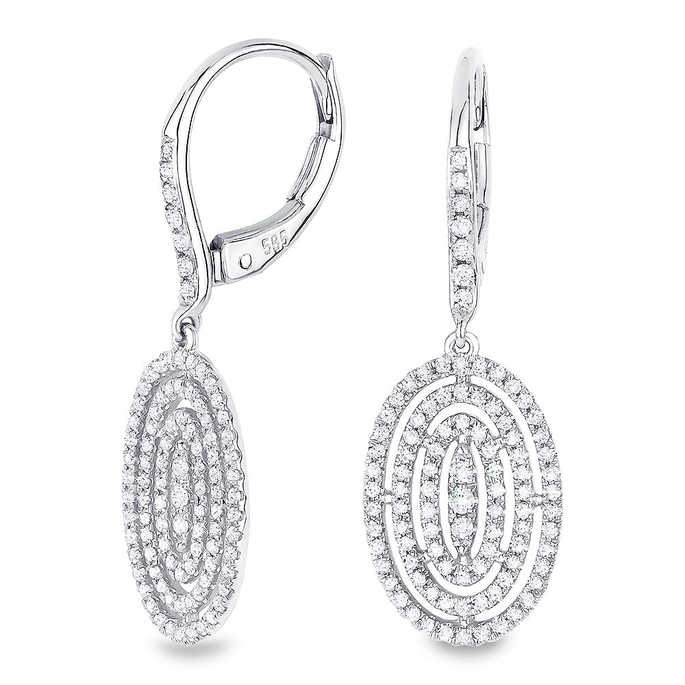 Beautiful Hand Crafted 14K White Gold White Diamond Milano Collection Drop Dangle Earrings With A Lever Back Closure