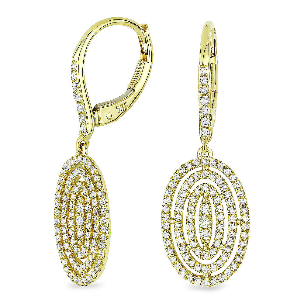 Beautiful Hand Crafted 14K Yellow Gold White Diamond Milano Collection Drop Dangle Earrings With A Lever Back Closure