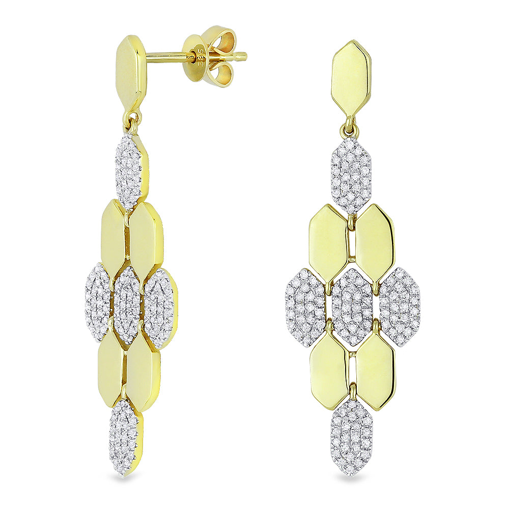 Beautiful Hand Crafted 14K Yellow Gold White Diamond Milano Collection Drop Dangle Earrings With A Lever Back Closure