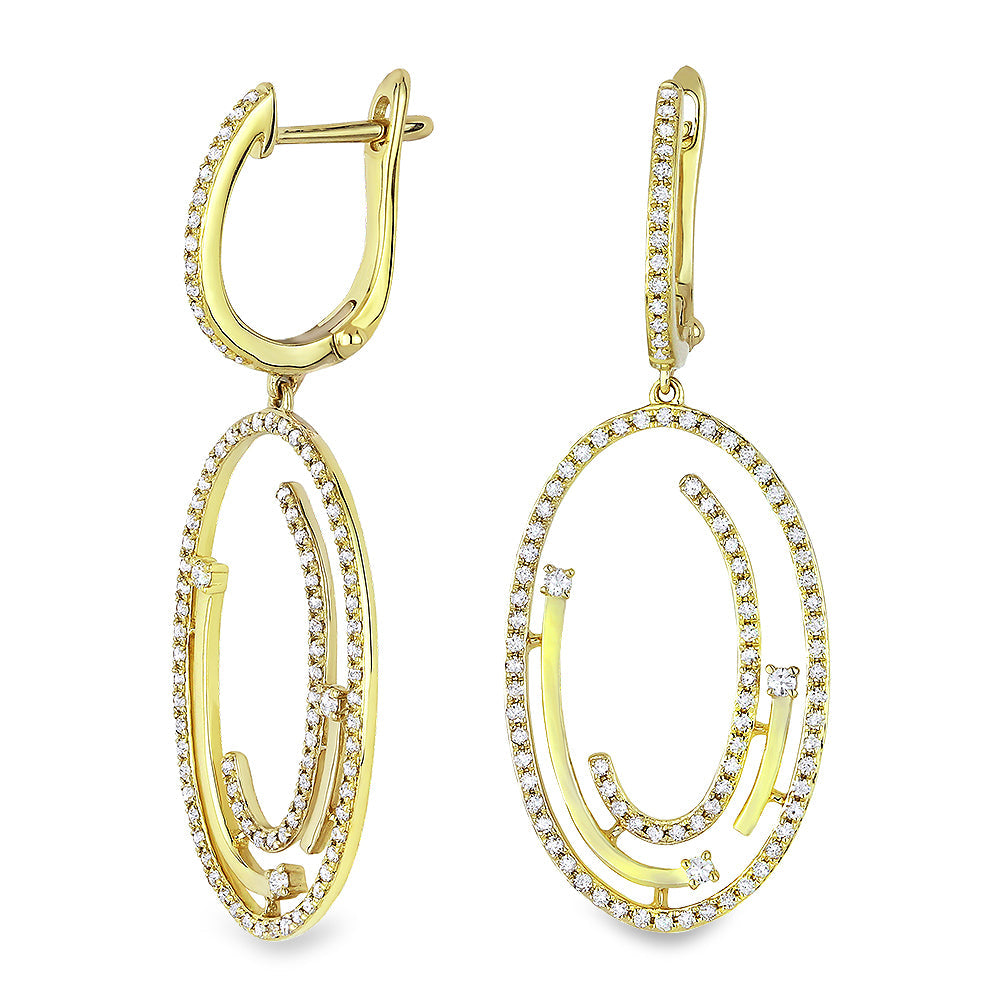 Beautiful Hand Crafted 14K Yellow Gold White Diamond Milano Collection Drop Dangle Earrings With A Lever Back Closure