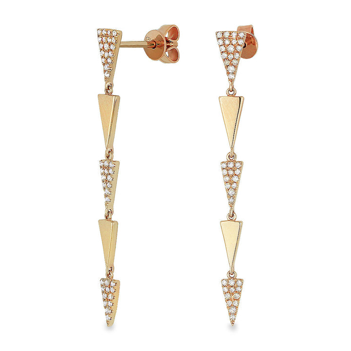 Beautiful Hand Crafted 14K Rose Gold White Diamond Milano Collection Drop Dangle Earrings With A Lever Back Closure