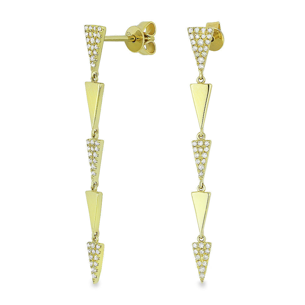 Beautiful Hand Crafted 14K Yellow Gold White Diamond Milano Collection Drop Dangle Earrings With A Lever Back Closure