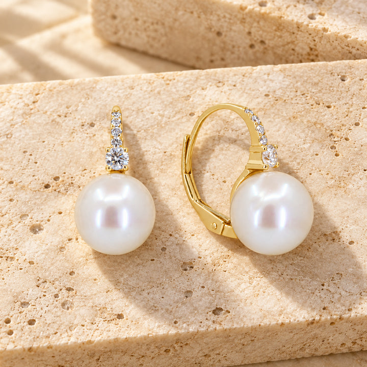 E1135 - 14K Yellow Gold Pearl Round Drop Earrings