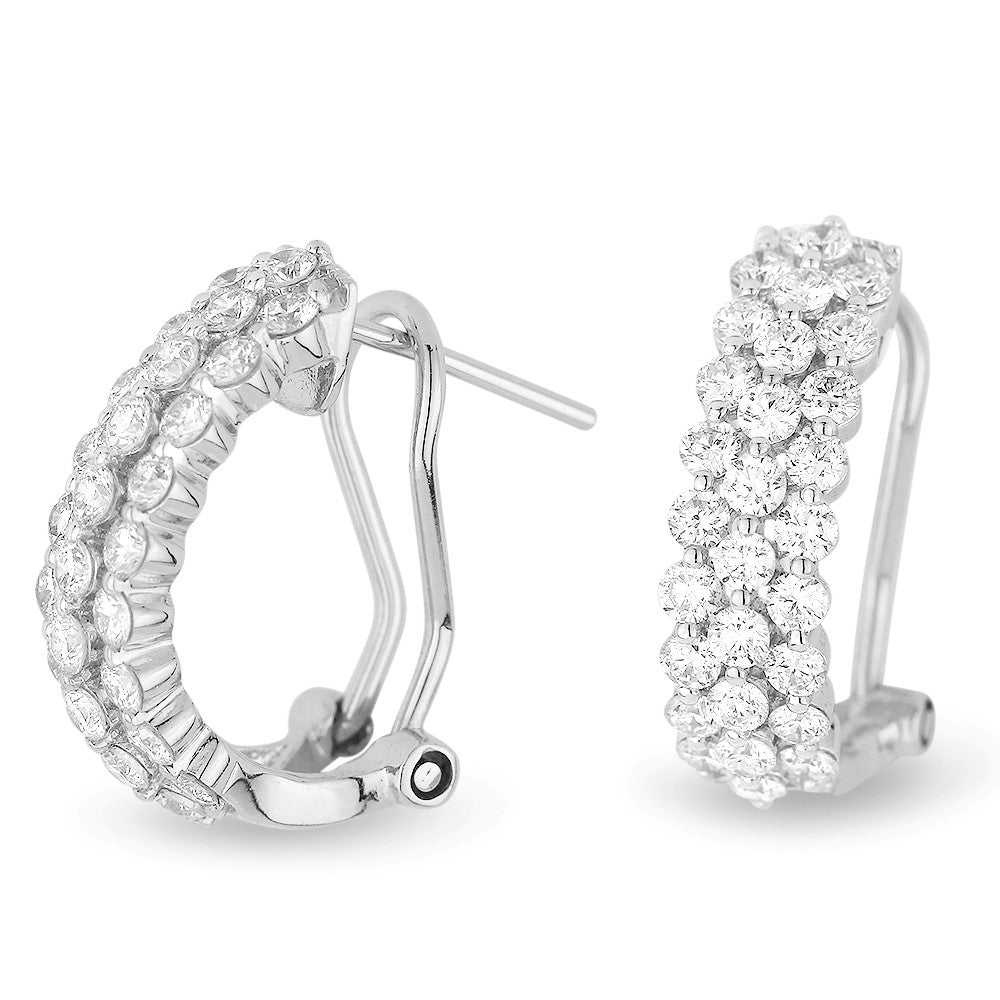 Beautiful Hand Crafted 14K White Gold White Diamond Milano Collection Hoop Earrings With A Omega Back Closure