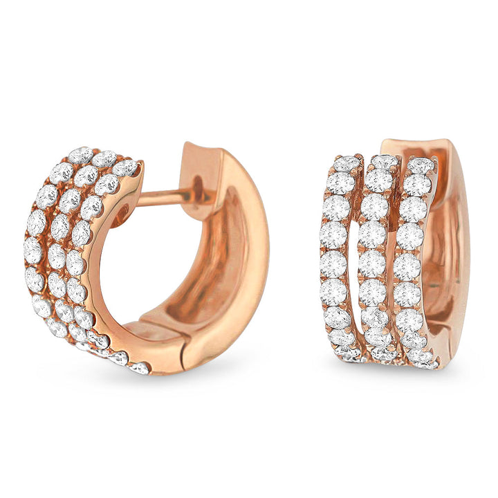 Beautiful Hand Crafted 14K Rose Gold White Diamond Milano Collection Hoop Earrings With A Hoop Closure