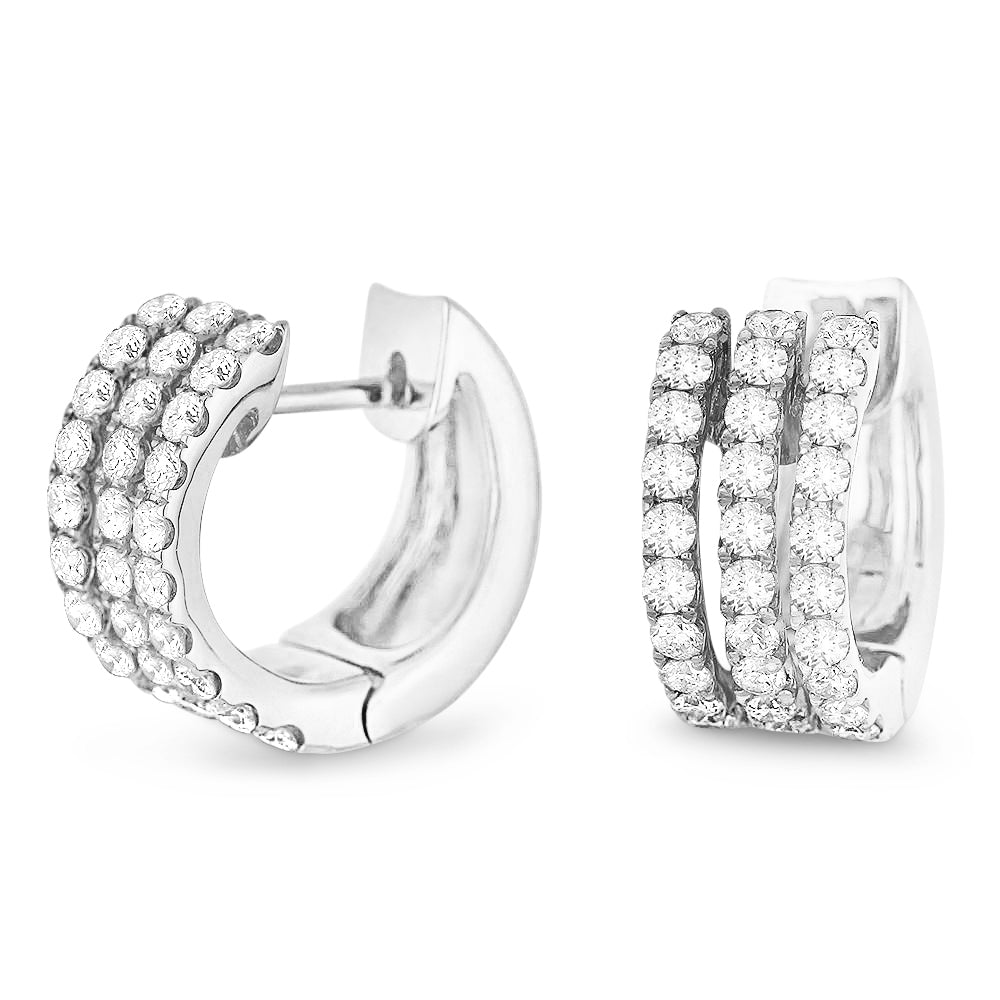 Beautiful Hand Crafted 14K White Gold White Diamond Milano Collection Hoop Earrings With A Hoop Closure