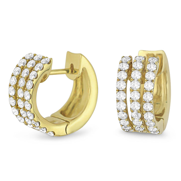 Beautiful Hand Crafted 14K Yellow Gold White Diamond Milano Collection Hoop Earrings With A Hoop Closure