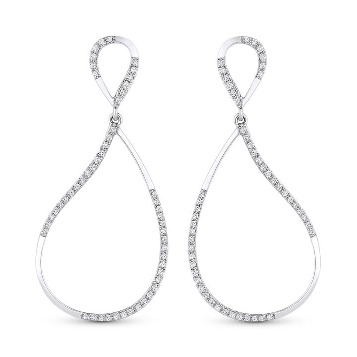 Beautiful Hand Crafted 14K White Gold White Diamond Milano Collection Drop Dangle Earrings With A Lever Back Closure