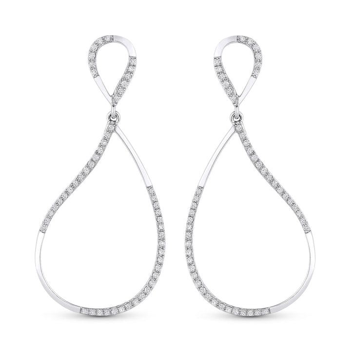 Beautiful Hand Crafted 14K White Gold White Diamond Milano Collection Drop Dangle Earrings With A Lever Back Closure