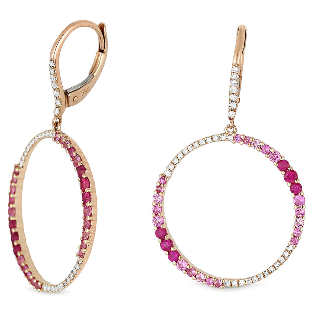 Beautiful Hand Crafted 14K Rose Gold  Pink Sapphire And Diamond Arianna Collection Drop Dangle Earrings With A Lever Back Closure