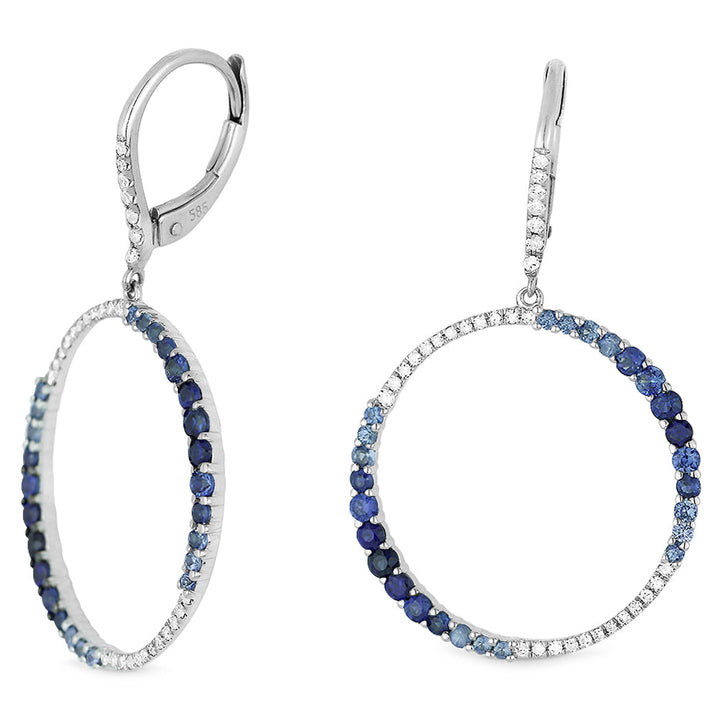 Beautiful Hand Crafted 14K White Gold  Sapphire And Diamond Arianna Collection Drop Dangle Earrings With A Lever Back Closure