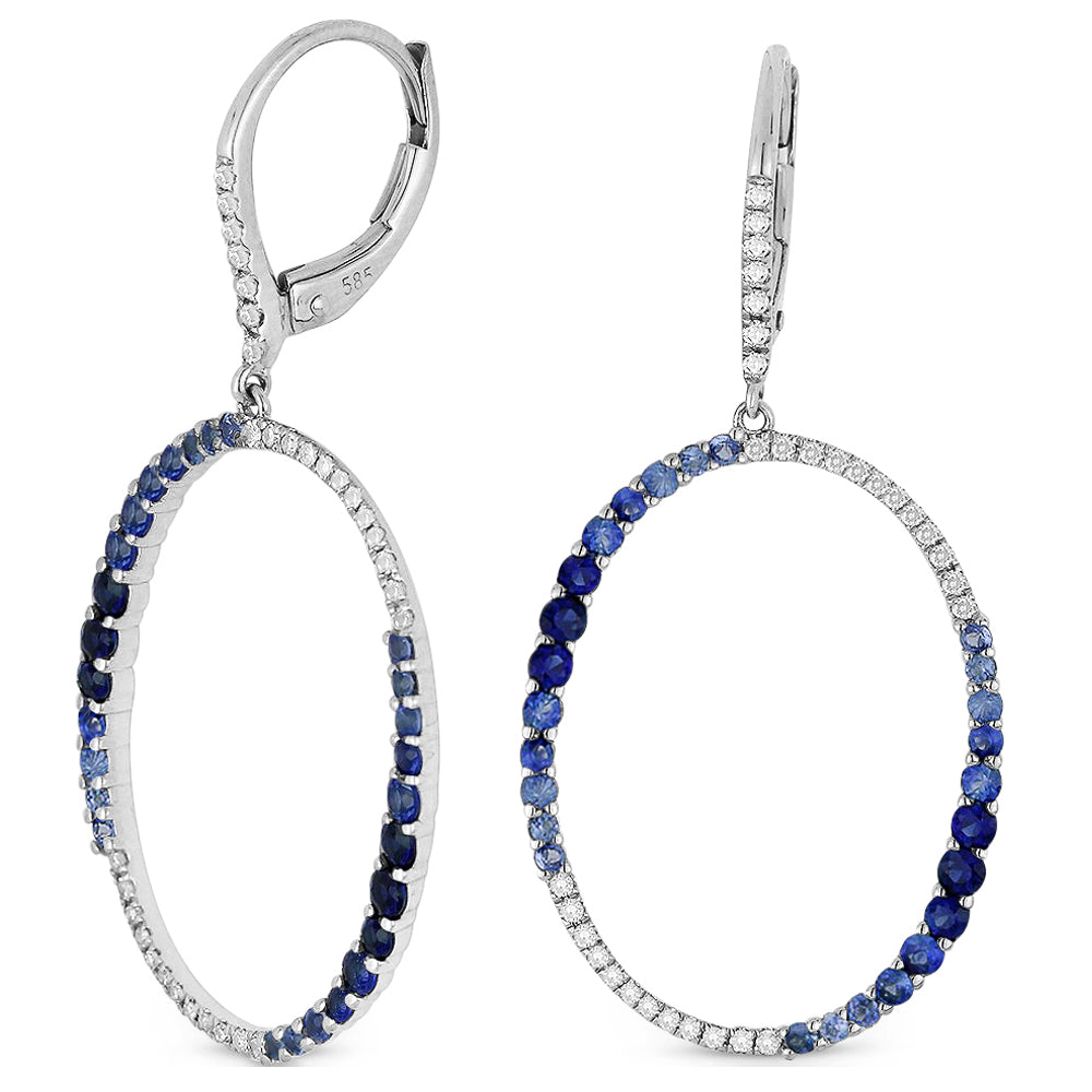 Beautiful Hand Crafted 14K White Gold  Sapphire And Diamond Arianna Collection Drop Dangle Earrings With A Lever Back Closure