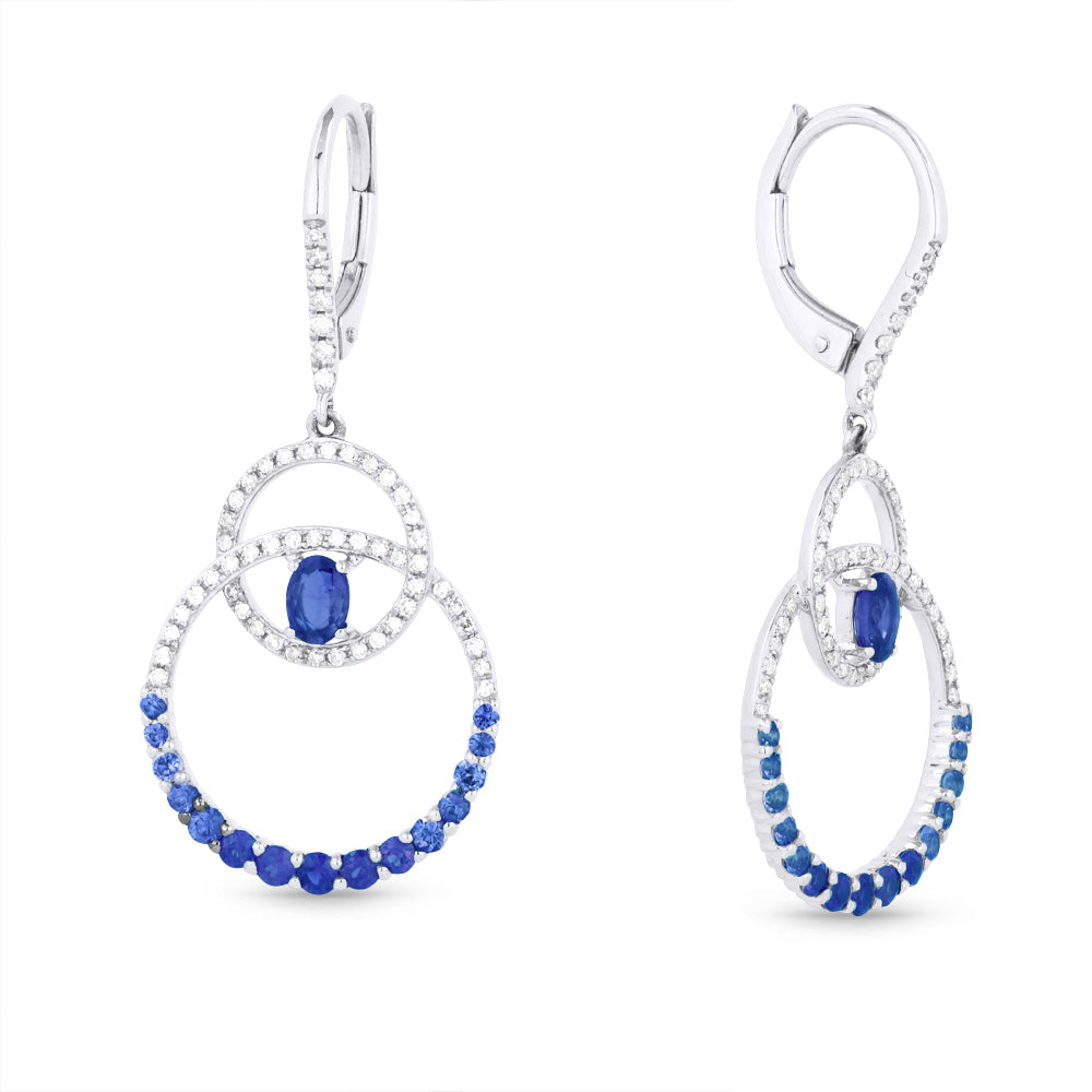 Beautiful Hand Crafted 14K White Gold  Sapphire And Diamond Arianna Collection Drop Dangle Earrings With A Lever Back Closure