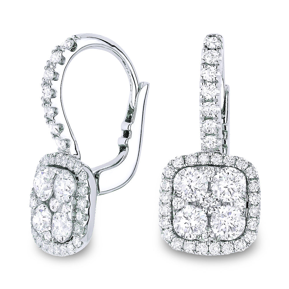 Beautiful Hand Crafted 14K White Gold White Diamond Lumina Collection Drop Dangle Earrings With A Lever Back Closure